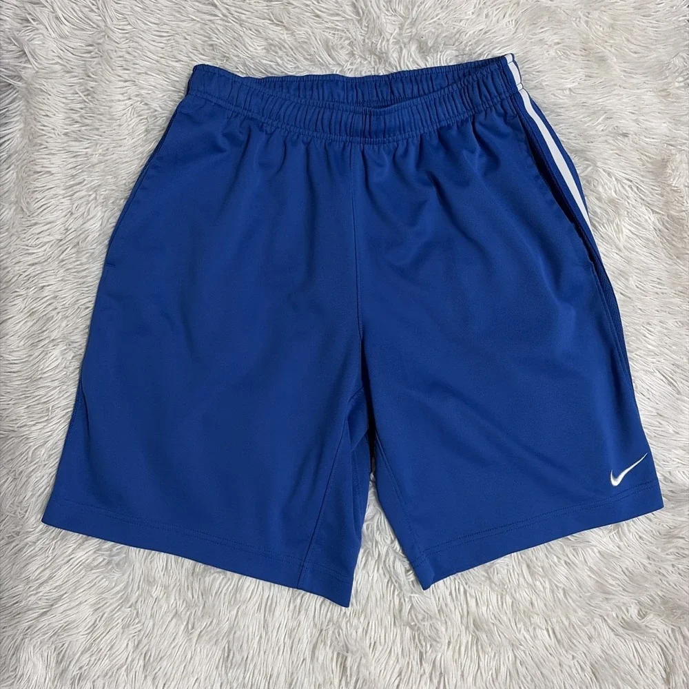 Nike Shorts Mens Medium Blue Basketball Swoosh Logo Side Stripes Y2K Athletic